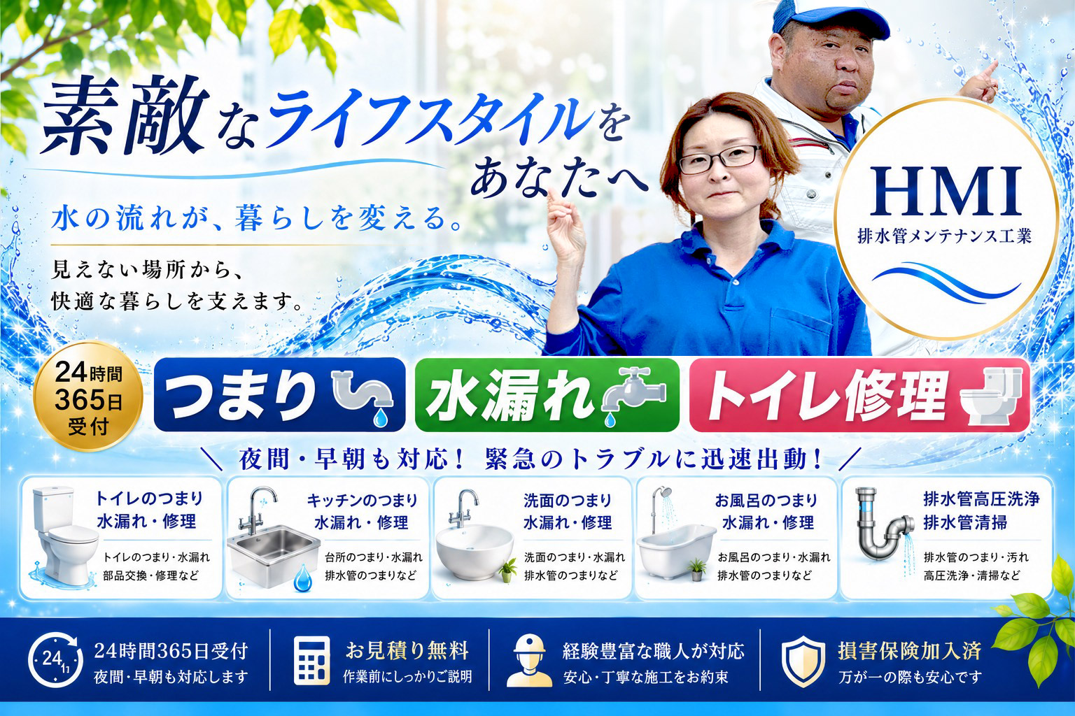 トイレのつまり、トイレ修理、水漏れ修理24時間365日受付